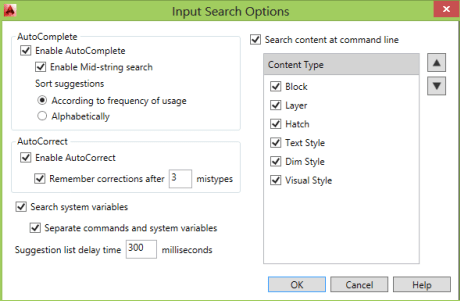 AutoCAD 2014 Input Search Options