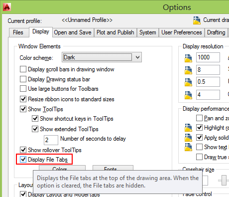 AutoCAD 2014 Options Display