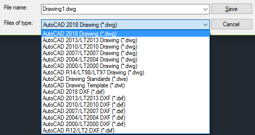 save as enter file format autocad